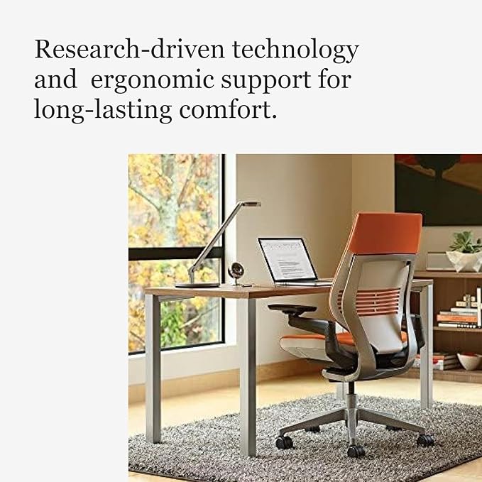 Steelcase Gesture Office Chair - Ergonomic Work Chair with Wheels for Carpet - Comfortable - Intuitive-to-Adjust for Desk - 360-Degree Arms - Tangerine Orange Fabric