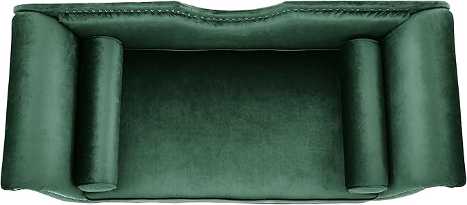 Christopher Knight Home Aurora Velvet Chaise Lounge Indoor with 2 Bolster Pillows, Upholstery Entryway Bench with Nailhead Trim & Curved Arms, End of Bed Bench Ottoman and Wooden Legs, Green