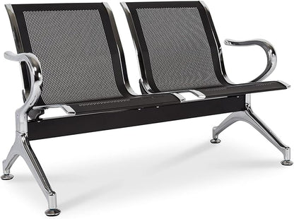 Kinsuite Reception Room Chair - 2 Seat Metal Waiting Room Chairs, Office Guest Chairs & Reception Seat for Office Bank, Hospital, Airport, Black