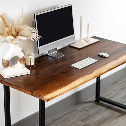 Solid Walnut Wood Computer Desk – Live Edge Wooden Home Office Desk with Sturdy Metal Legs – Handmade Real Wood Table for Work, Study, or Gaming - 48” x 27”