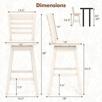 COSTWAY Bar Stools Set of 2, 24.5 Inch Swivel Counter Height Bar Chairs with Hollow Backrest & Contoured Seat, with Footrest for Kitchen Island, Pub, Bistro, Cafe (2, Cream)