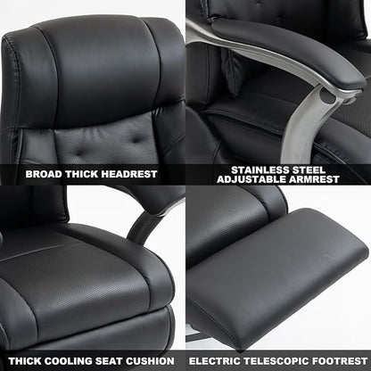 Kinnls Magnus Massage Office Chair with Ventilation and Heating,Leather Power Recliner Chair with Footrest,Big and Tall Ergonomic Comfy Home Office Desk Chairs High Back 500lbs (Black)