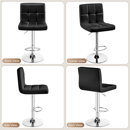 Yaheetech Bar Stools Set of 4, PU Leather Swivel Barstools, Height Adjustable Counter Chairs, Modern Stools with Back for Bar Kitchen Island Dining Room, Black