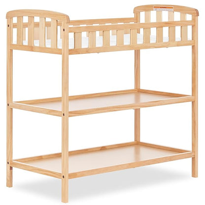 Dream On Me Emily Changing Table, Compact and Portable, Solid New Zealand Pinewood, Safety Rails, Two Storage Shelves, Includes Water-Resistant 1" Changing Pad — Natural