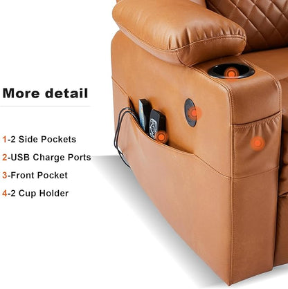 Dual Motor Power Lift Recliner Chairs with Heat and Massage for Elderly, Leather Recliners with Extented Footrest,Infinite Position Lift Chair with Cupholder,USB & Type C Ports(Light Brown)