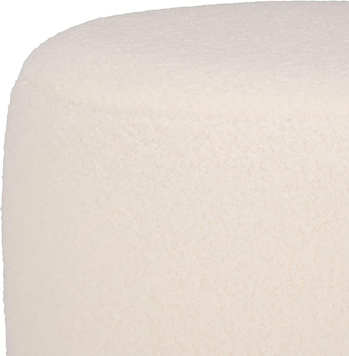 SAFAVIEH Home Collection - Cerna Off-White Ottoman with Dark Brown Solid Wood Base, Modern Round Accent Seat, Fully Assembled (OTT3402A)