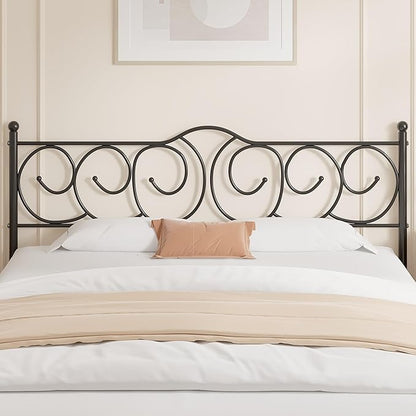 VECELO Metal King Size Headboard, Heavy Duty Curved Headboard Only Height Adjustable, Easy to Assembly, Farmhouse Victorian Style for Bedroom - Black, King