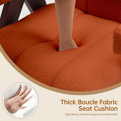Accent Chair Mid-Century Modern with Wide Backrest for Bedroom, Upholstered Living Room Chair with Wooden, Lounge Armchair with Thick Cushion, Cute Teddy Comfy Chair, Orange