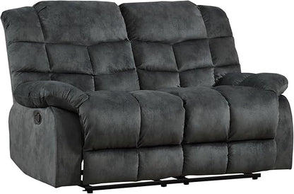 EBELLO Manual Loveseat Recliner for Living Room, Extra Wide Modern Overstuffed 2 Seat Reclining Couch Sofa, Breathable Fabric and Padded Cushion, Grey Green