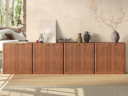 Evermagin 126" Walnut Buffet Cabinet with Storage, Large Sideboard Cabinet, Mid Century Modern Accent Credenza, Fluted Console Table with Doors for Dining Room, Kitchen, and Living Room