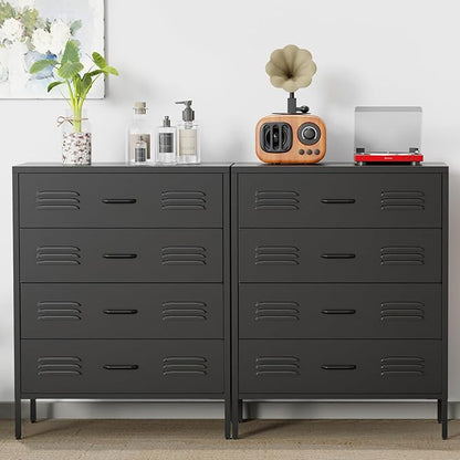 Black Metal 4 Drawer Dresser for Bedroom, Chest of Drawers for Closet, Bedroom Dressers with Drawers, Metal Dressers & Chests of Drawers for Office, Bedroom, Living Room and Entryway