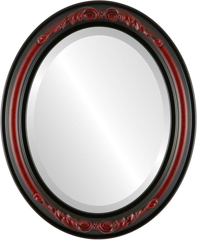 OVALCREST Oval Beveled Wall Mirror for Home Decor - Florence Style - Vintage Cherry - 44" x 34"