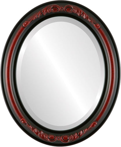OVALCREST Oval Beveled Wall Mirror for Home Decor - Florence Style - Vintage Cherry - 20" x 16"