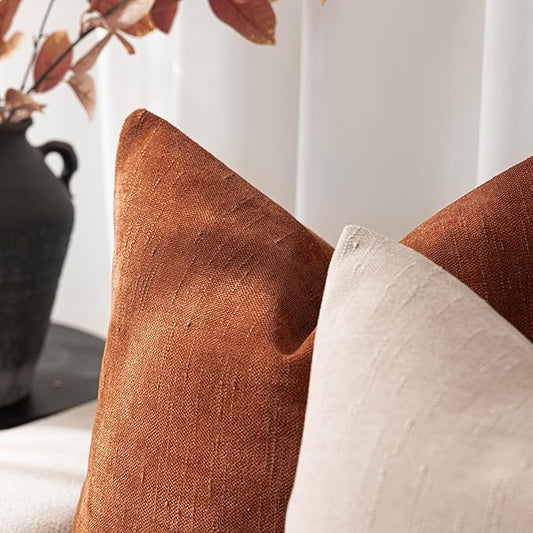 Foindtower Pack of 2 Soft Textured Throw Decorative Pillow Covers Lumbar Accent Solid Cushion Cover Cozy Farmhouse Pillow Case with Zipper for Couch Sofa Bed Living Room 12x24 Inch, Burnt Orange