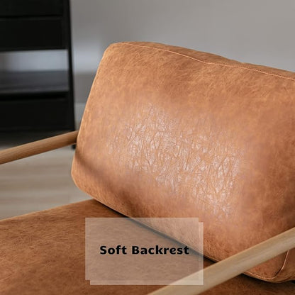HEAH-YO Modern Accent Chair Set of 1, PU Faux Leather Living Room Chair with Backrests and Metal Legs, Comfy Reading Side Armchair for Bedroom, Brown