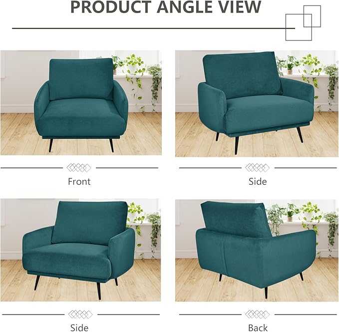 Oversized Accent Chair for Living Room Chairs Reading Arm Chair Comfy Modern Single Sofa Side Chairs with Metal Legs & Soft Cushion for Bedroom, Waiting Room (Velvet Dark Green, Set of 1)