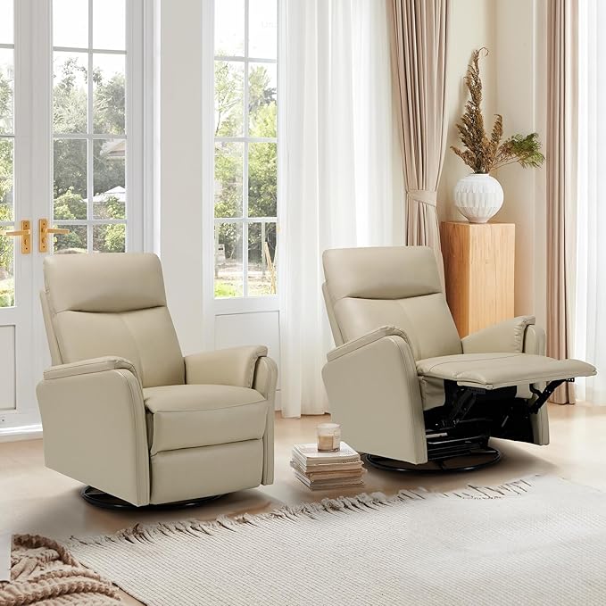 COLAMY Faux Leather Swivel Recliner Chair with Footrest, High Back with Double-Layer Cushion, Glider Recliner for Nursery & Living Room, Bedroom, Mist