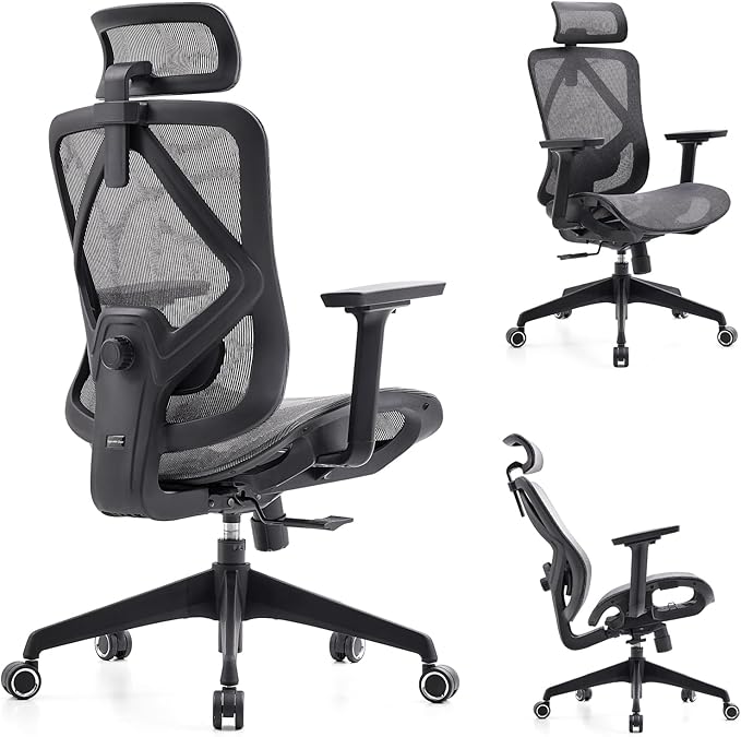 Ergonomic Office Chair with Lumbar Support, 3D Adjustable Armrest, Mesh Home Office Desk Chairs, Swivel Computer Chair, High Back Reclining Executive Office Chair,400lbs Capacity (Black/Grey)
