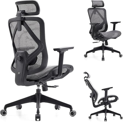 Ergonomic Office Chair with Lumbar Support, 3D Adjustable Armrest, Mesh Home Office Desk Chairs, Swivel Computer Chair, High Back Reclining Executive Office Chair,400lbs Capacity (Black/Grey)