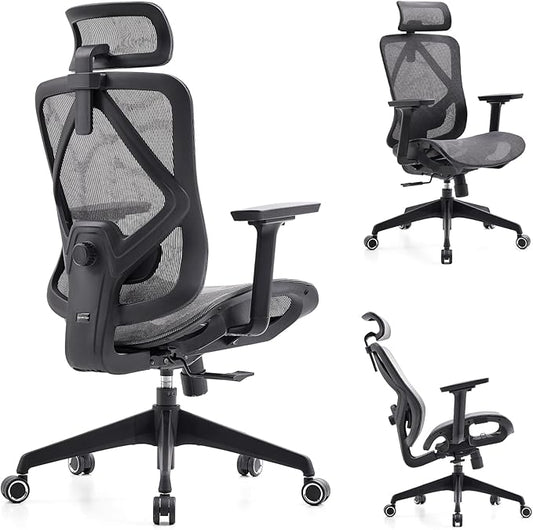 Ergonomic Office Chair with Lumbar Support, 3D Adjustable Armrest, Mesh Home Office Desk Chairs, Swivel Computer Chair, High Back Reclining Executive Office Chair,400lbs Capacity (Black/Grey)