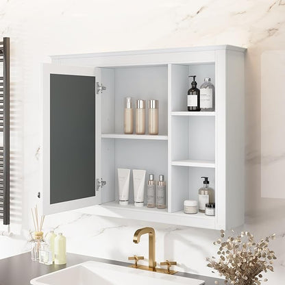 Bathroom Wall Cabinet with Mirror, 35'' x 27.5'' Medicine Cabinet with Mirror Door and Adjustable Shelves, Over Toilet Storage Cabinet, Wall-Mounted Bathroom Mirrors for Over Sink with Storage