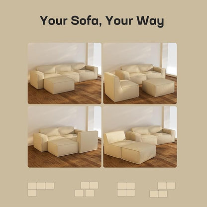 Marsail Modular Sectional Sofa, 111" L-Shaped Modular Sectional Couch with Deep Seat, Freely Combinable Sectional Cloud Sofa for Living Room, No Assembly, Plush Corduroy Fabric, Beige