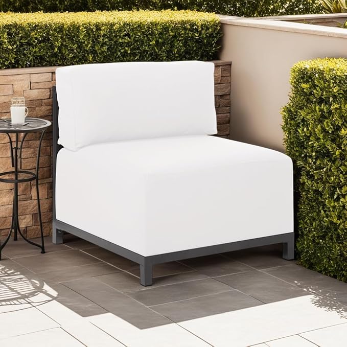 Howard Elliott Axis Chair with Cover for Both Indoor & Outdoor Seating, Cushioned Chair & Seating Titanium Frame Chair for Living Room, Office and Bedroom, 30.5 x 32.5 x 30 Inches, Seascape Natural