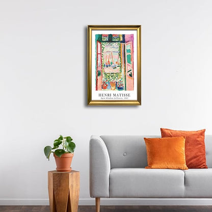 Wieco Art Framed Wall Art Open Window Collioure 1905 by Henri Mattise Abstract Colorful Art Matisse Posters Canvas Prints for Wall and Home Office Decorations Bronze Gold Frame
