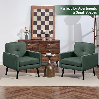 Mid Century Accent Chair, Fabric Modern Chair with Wooden Frame, Cozy Armchair Reading Chair with Comfy Back for Apartment, Living Room, Bedroom, Waiting Room, Small Space, Corner, Green