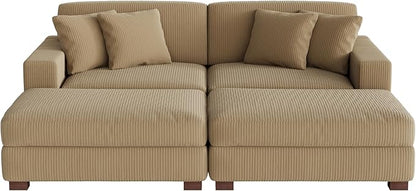 Modular Sectional Couches for Living Room, Modern Loveseat 2-Seater Sofa Couch with Ottoman, Upholstered Couches for Living Room Bedroom, Camel