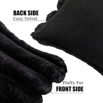 Neelvin Black Faux Fur Cozy Soft Striped Decorative Throw Pillow Covers 16x16 inch Set of 2,Velvet Pillowcase Cushion Case for Sofa Couch