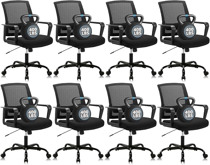 CLATINA Ergonomic Desk Chair, Mid Back Mesh Computer Chair with Lumbar Support and Armrest, Height Adjustable Swivel Chair for Home Office, Black (8PK)