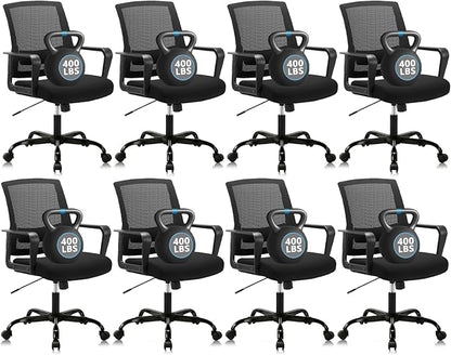 CLATINA Ergonomic Desk Chair, Mid Back Mesh Computer Chair with Lumbar Support and Armrest, Height Adjustable Swivel Chair for Home Office, Black (8PK)