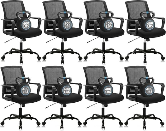 CLATINA Ergonomic Desk Chair, Mid Back Mesh Computer Chair with Lumbar Support and Armrest, Height Adjustable Swivel Chair for Home Office, Black (8PK)
