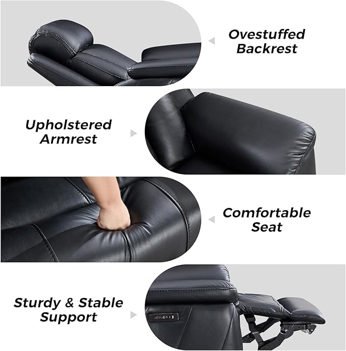 CANMOV 50" Wide Oversized Recliner, Faux Leather Power Lift Recliner Chair, Extra Large Lift Chair with Massage and Heat, Stand Up Recliner for Elderly Big and Tall,Black