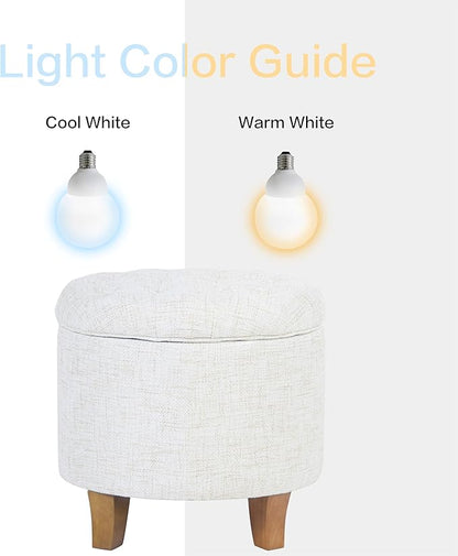 Homepop Home Decor | Upholstered Round Tufted Foot Rest Ottoman | Ottoman with Storage for Living Room & Bedroom | Decorative Home Furniture, Cream Textured Solid