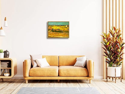 Wieco Art Framed Wall Art of Harvest at La Crau with Mont majour by Van Gogh Oil Paintings Reproduction Abstract Canvas Prints for Home Living Room Decorations Bronze Gold Frame