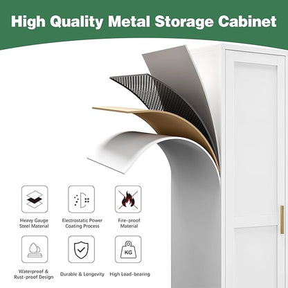 Tall Bathroom Storage Cabinet, 67" Narrow Metal Storage Cabinets, Freestanding Tall Linen Cabinet, Slim Kitchen Pantry Cabinets with Shelves