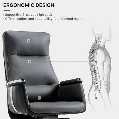 EUREKA ERGONOMIC Royal II Executive Office Chair High Back, Big and Tall with Extra Wide Seat, Silicone Leather Desk Chair Computer Chair, Modern Office Chair Home Office Desk Chairs-Gray