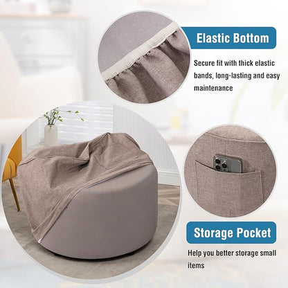 H.VERSAILTEX Round Ottoman Cover Thick Linen Look Ottoman Slipcover Round Ottoman Storage Cover Folding Stool Covers Furniture Protector Cover for Footrest Ottoman Fit Dia 24" - 26", Heather Taupe