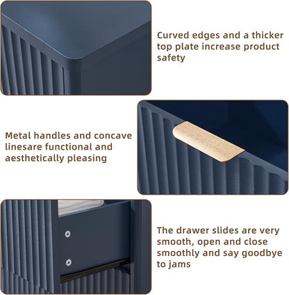 LEYAOYAO Fluted 5 Drawers Dresser Set of 2, 41" Tall Modern Chest of Drawers with Metal Handle, Curved Profile Dresser TV Stand, Wooden Drawer Organizer for Bedroom, Living Room, Hallway, Navy Blue