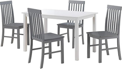 Walker Edison 4 Person Modern Farmhouse Wood Small Dining Table Dining Room Kitchen Table Set 4 Chairs Set, 48 Inch, White and Grey