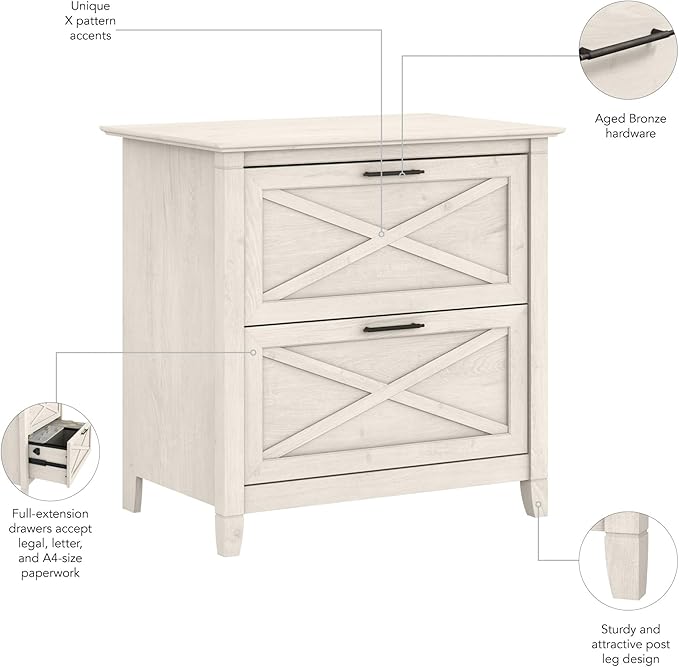 Bush Furniture Key West 2 Drawer Lateral File Cabinet in Linen White Oak, Document Storage for Home Office, Accent Chest with Drawers