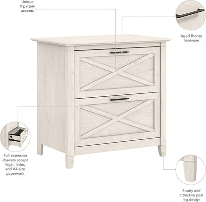 Bush Furniture Key West 2 Drawer Lateral File Cabinet in Linen White Oak, Document Storage for Home Office, Accent Chest with Drawers