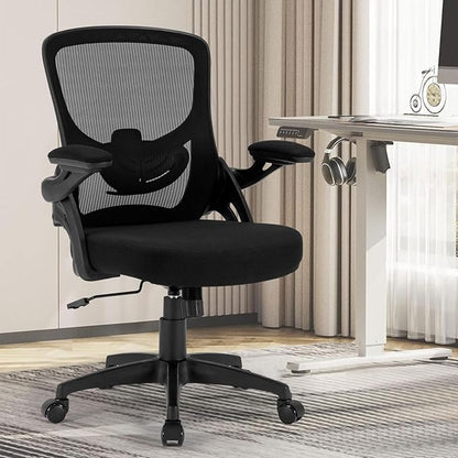 Office Chair Ergonomic, Comfy Desk Chair with Flip up Arms, Mesh Computer Chair with Adjustable Lumbar Support, Home Office Chairs 300 Lbs Capacity