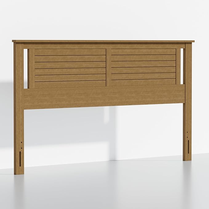 Serene King Size Wood Headboard Shiplap-Inspired Panel Design in a Stained Pine Finish