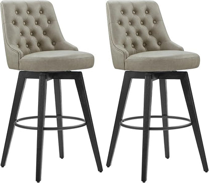 Watson & Whitely Bar Stools, 360° Swivel Upholstered Bar Stool with Back, 30" H Bar Height Barstools, Set of 2, Faux Leather in Stone Grey