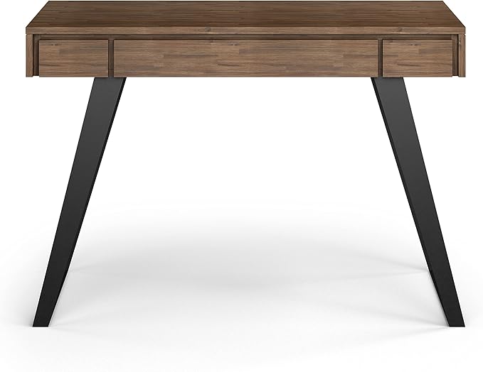 SIMPLIHOME Lowry SOLID ACACIA WOOD Modern Industrial 44 inch Wide Small Desk in Rustic Natural Aged Brown for the Office Desk, Writing Table, Workstation and Study Table