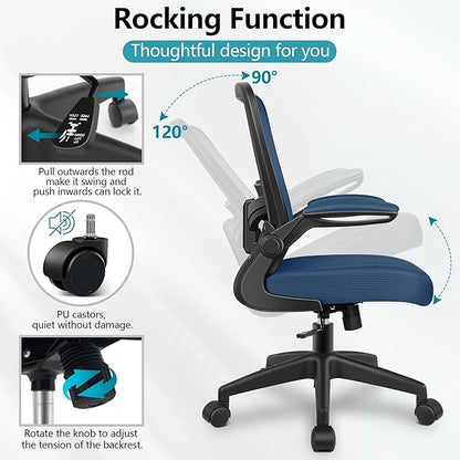 FelixKing Office Chair, Ergonomic Desk Chair Breathable Mesh Chairs Adjustable High Back Lumbar Support Flip-up Armrests, Executive Rolling Swivel Comfy Computer Chairs Home Office Navy