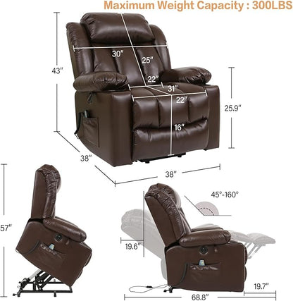PARKOL Power Lift Recliner Chair for Elderly Breathable Leather Recliner Chair with Massage and Heat for People Limited Mobility (Brown, Small)